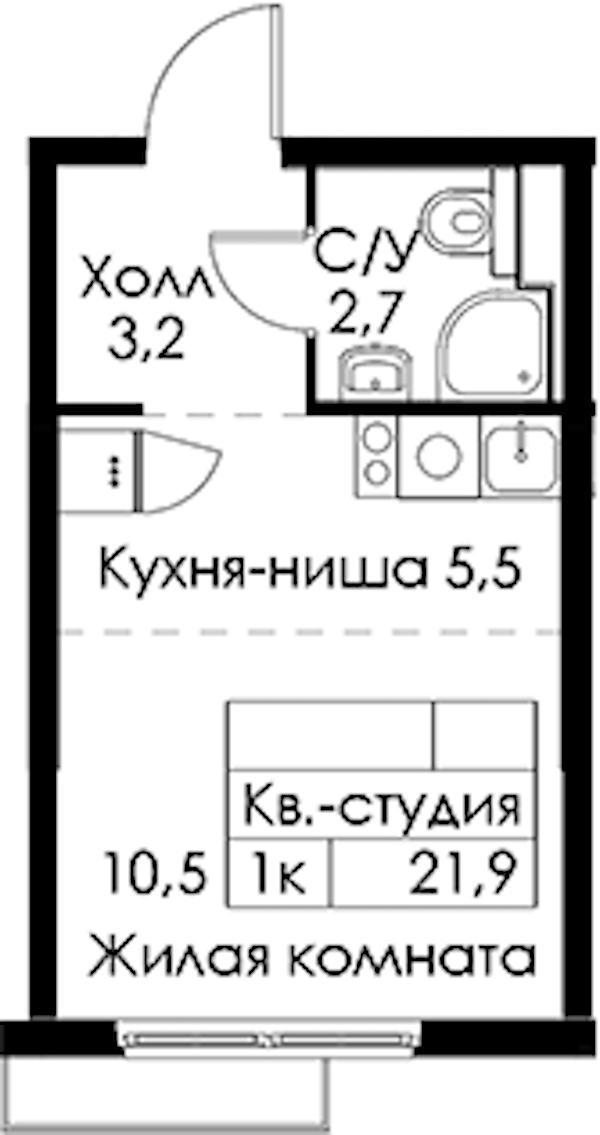 Квартира студия 21.9 м², 9/13 эт., ЖК «Кантемировская 11»